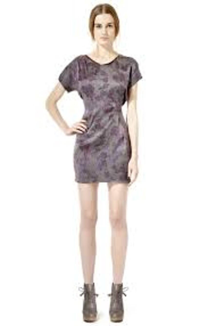 Rebecca Taylor 100% Silk Dress, Leather Trim, Mini, Side Ruching, Purple, Sz S